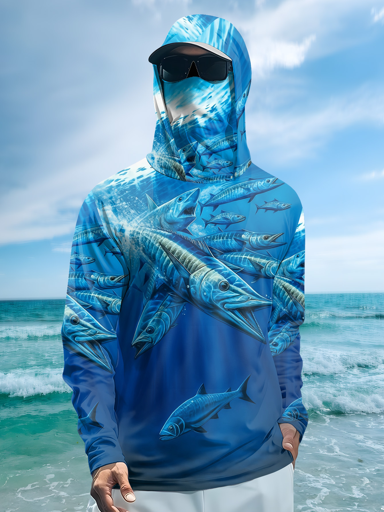 Fishing Hoodie - Men Hood Fishing Shirt long sleeve
