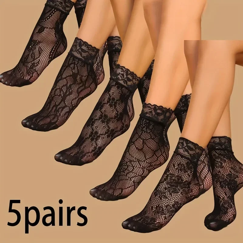 5 Pairs Floral Lace Socks Thin - Fishing Socks recensie en prijs